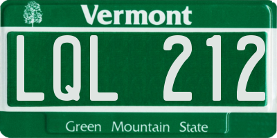 VT license plate LQL212