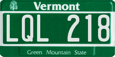 VT license plate LQL218