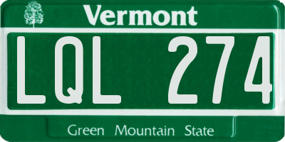 VT license plate LQL274