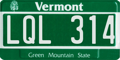VT license plate LQL314
