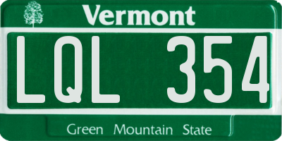 VT license plate LQL354