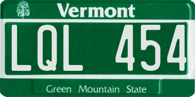 VT license plate LQL454