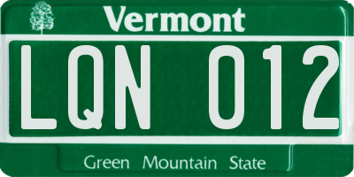 VT license plate LQN012