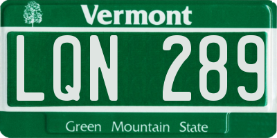 VT license plate LQN289