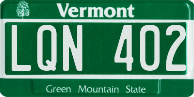 VT license plate LQN402