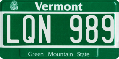 VT license plate LQN989