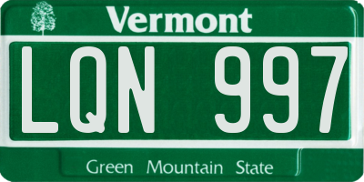VT license plate LQN997