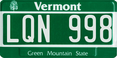 VT license plate LQN998