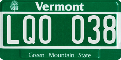 VT license plate LQO038