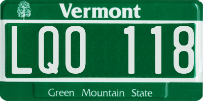 VT license plate LQO118