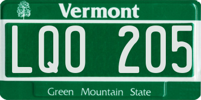 VT license plate LQO205