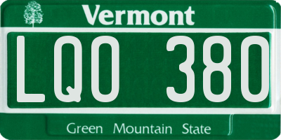 VT license plate LQO380