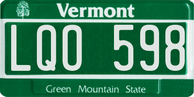 VT license plate LQO598