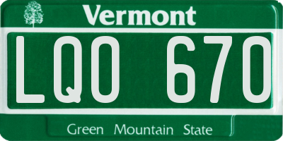 VT license plate LQO670