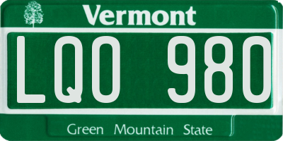 VT license plate LQO980
