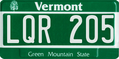 VT license plate LQR205