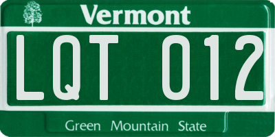 VT license plate LQT012