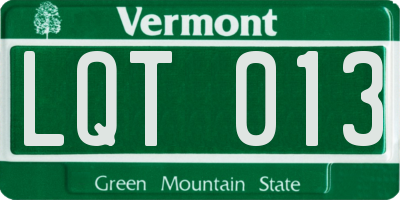 VT license plate LQT013