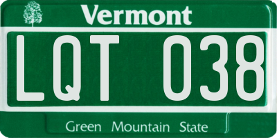 VT license plate LQT038