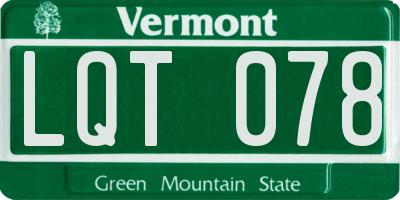 VT license plate LQT078