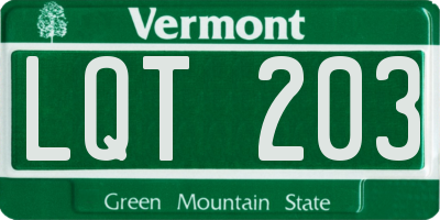 VT license plate LQT203