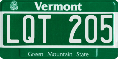 VT license plate LQT205