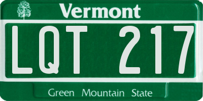 VT license plate LQT217