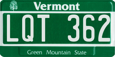 VT license plate LQT362