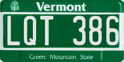 VT license plate LQT386