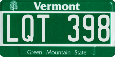 VT license plate LQT398
