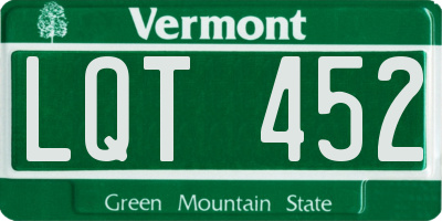 VT license plate LQT452