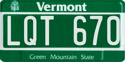 VT license plate LQT670