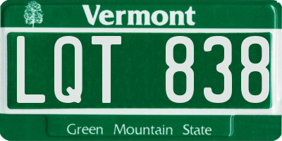 VT license plate LQT838