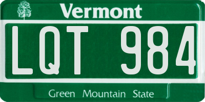 VT license plate LQT984