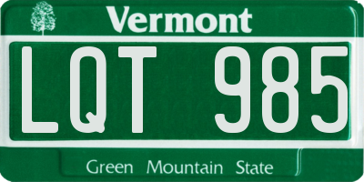 VT license plate LQT985
