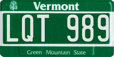 VT license plate LQT989