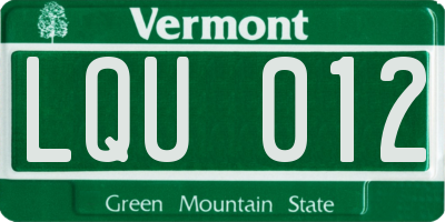 VT license plate LQU012