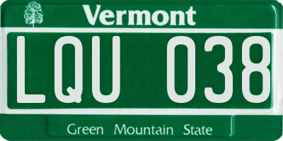 VT license plate LQU038