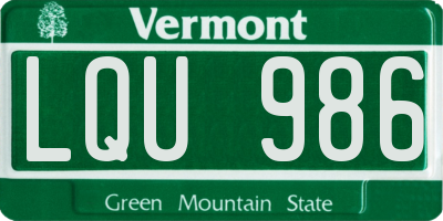 VT license plate LQU986