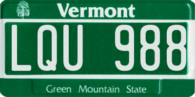 VT license plate LQU988