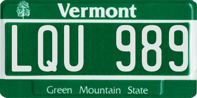 VT license plate LQU989