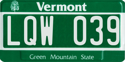 VT license plate LQW039