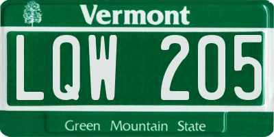 VT license plate LQW205