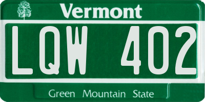 VT license plate LQW402