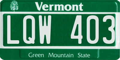 VT license plate LQW403