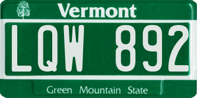 VT license plate LQW892