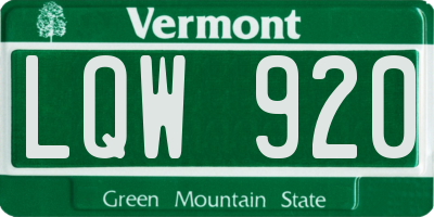 VT license plate LQW920