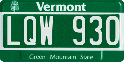 VT license plate LQW930