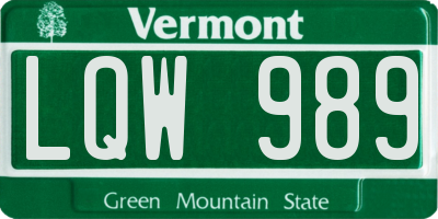 VT license plate LQW989