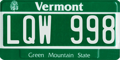 VT license plate LQW998